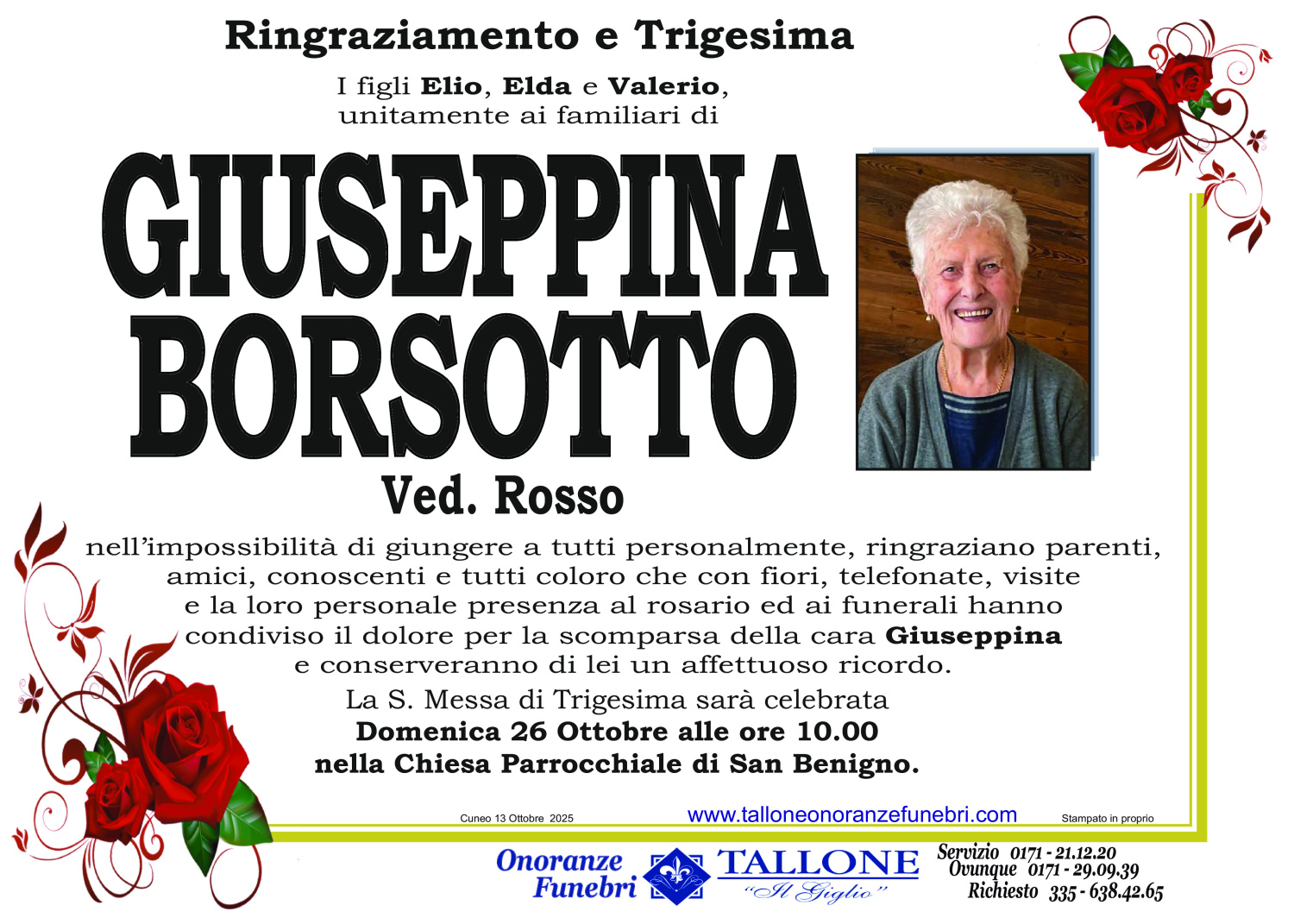 <br />
<b>Warning</b>:  Undefined variable $info in <b>/home/tallone/public_html/ringraziamenti.php</b> on line <b>68</b><br />
Giuseppina Borsotto